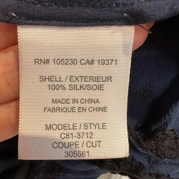 Joie Women's Navy Tunic Mini Dress 100% Silk Embroidered Crochet Lace Bow Size L - Picture 9 of 11